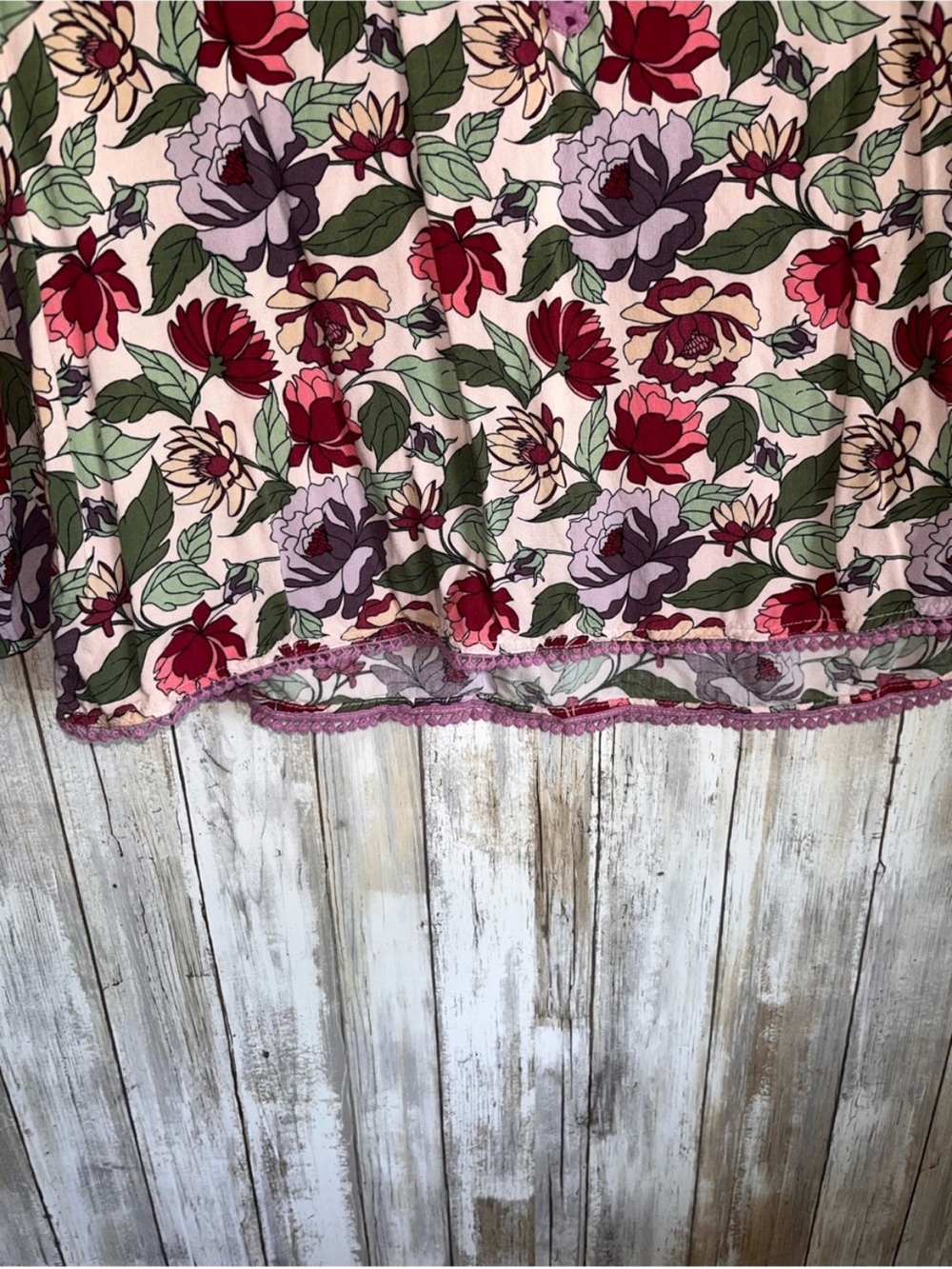 Matilda Jane Floral Rayon Tunic Blouse Purple Polka Dot Trim Large - Picture 4 of 6